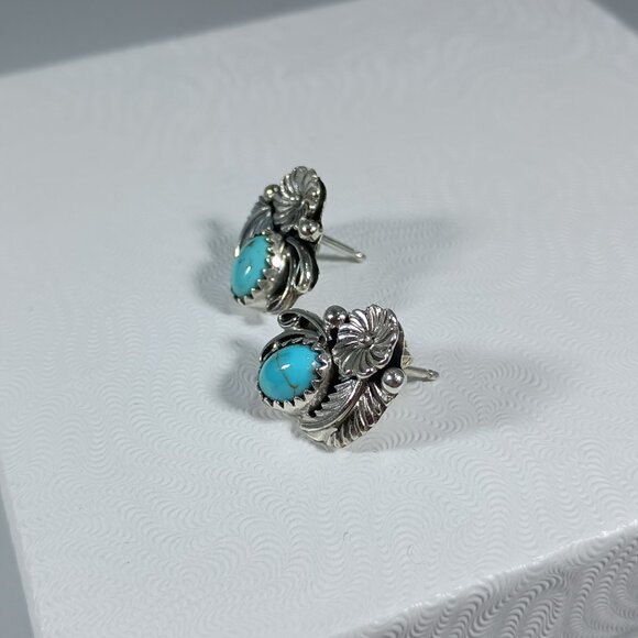 Native America Navajo Sterling Silver Turquoise Post Earring's By Rita Largo - Picture 5 of 11